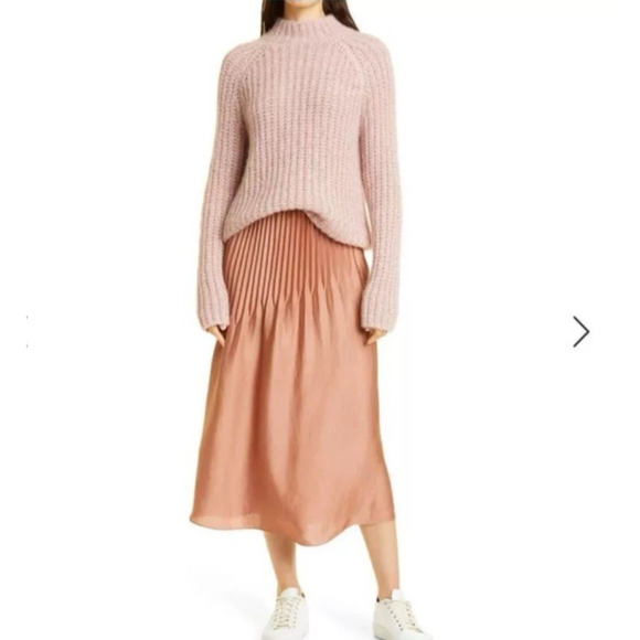 Vince Dresses & Skirts - Vince Pleated Paneled Skirt Size 6 Midi Vintage Rose Career Designer‎ Satin Chic